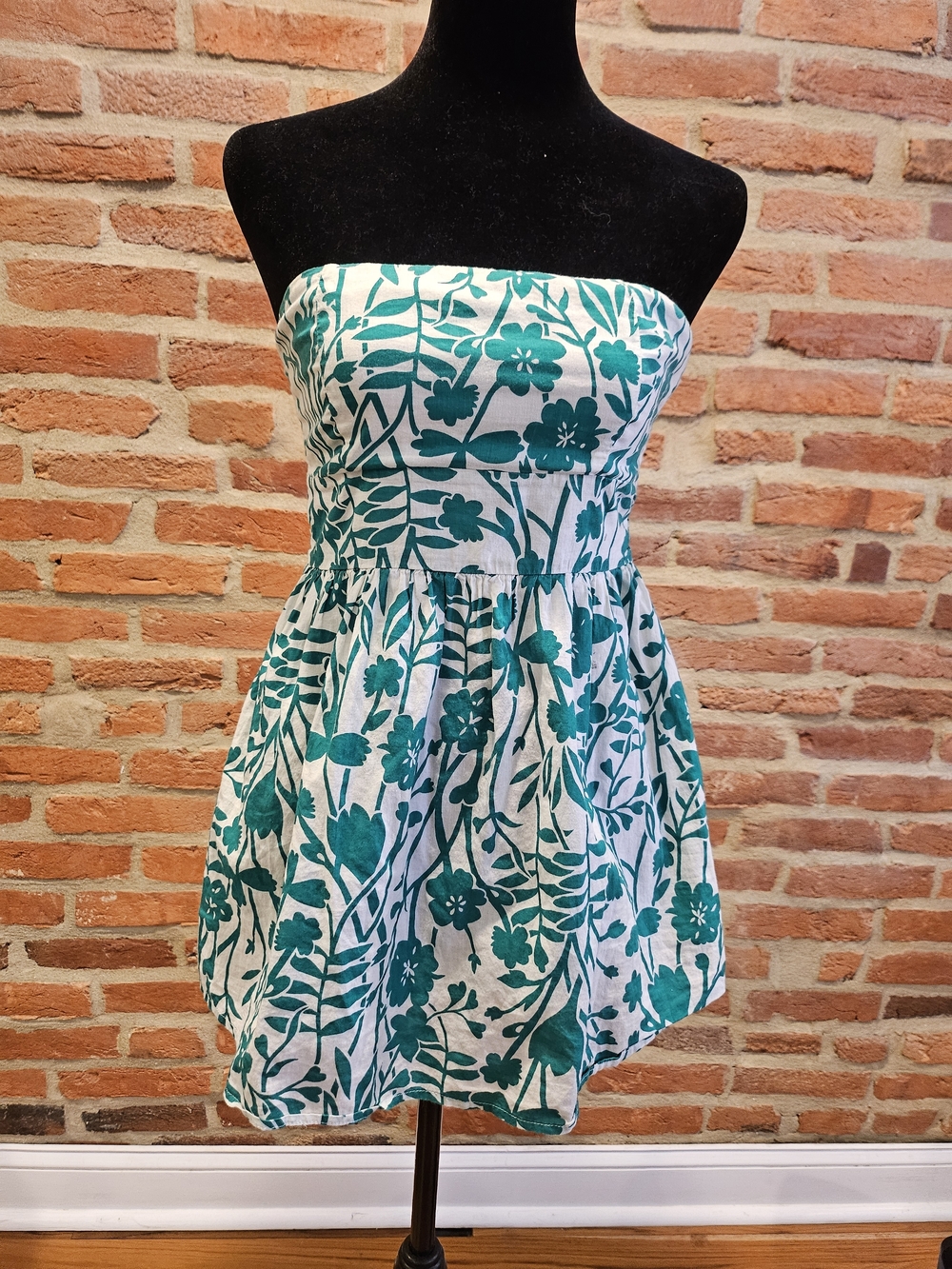 Charlotte Russe White Strapless Top with Green Floral Print